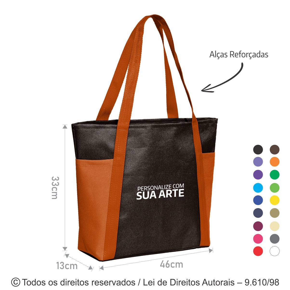 141N SACOLA DE PRAIA DE NYLON 600G 46X33X13CM MARROM COM LARANJA
