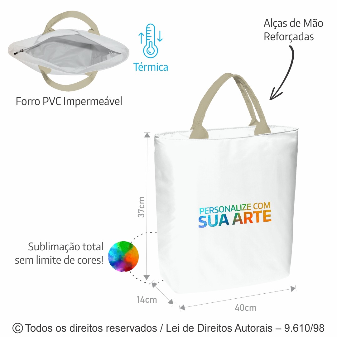 128PL SACOLA TERMICA 10 LITROS POLIESTER 301 40X37X14CM BRANCO COM RAMI