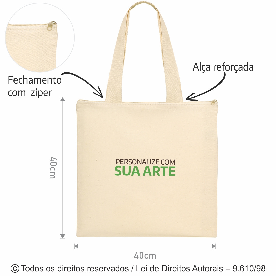5LZ SACOLA C/ ZIPER DE LONA 240G 40X40CM NATURAL