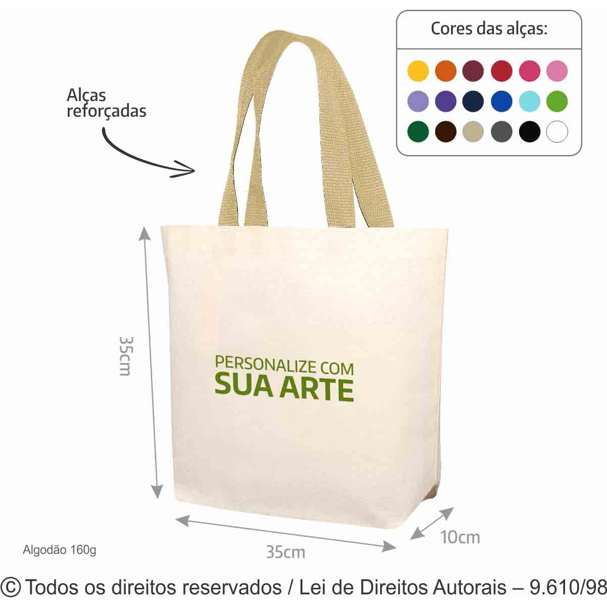 24AFC SACOLA DE ALGODAO 160G 35X35X10CM NATURAL COM CHAMPAGNE