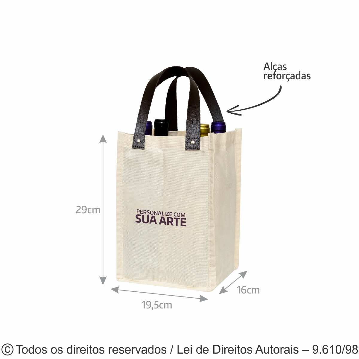 440L PORTA VINHO 4 GARRAFAS LONA 240G 19X29X18CM NATURAL