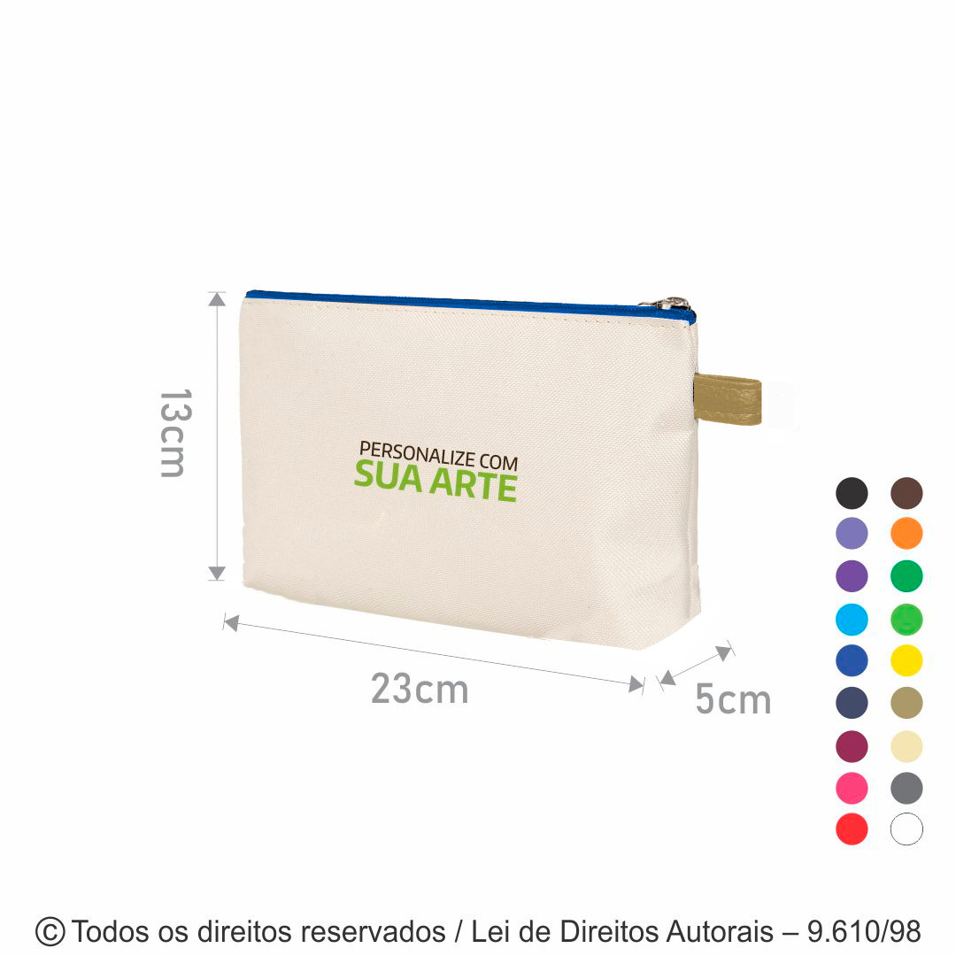 SM537 NECESSAIRE DE LONA 23X13X5CM CRU COM AZUL ROYAL E CARAMELO