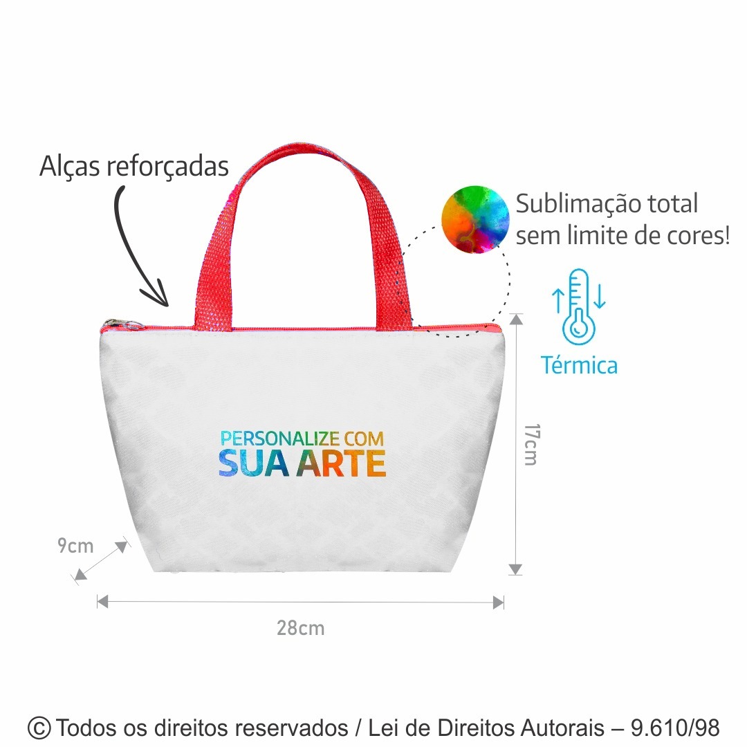 042PL BOLSA TERMICA POLIESTER 301 28X17X9CM BRANCO COM VERMELHO