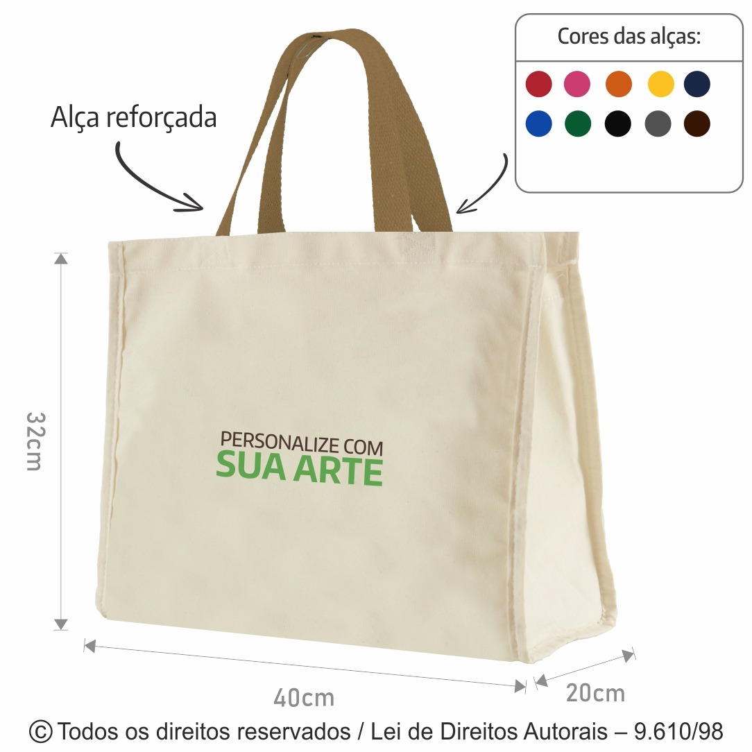 12LFC SACOLA DE LONA 240G 40X32X20CM NATURAL COM CAQUI