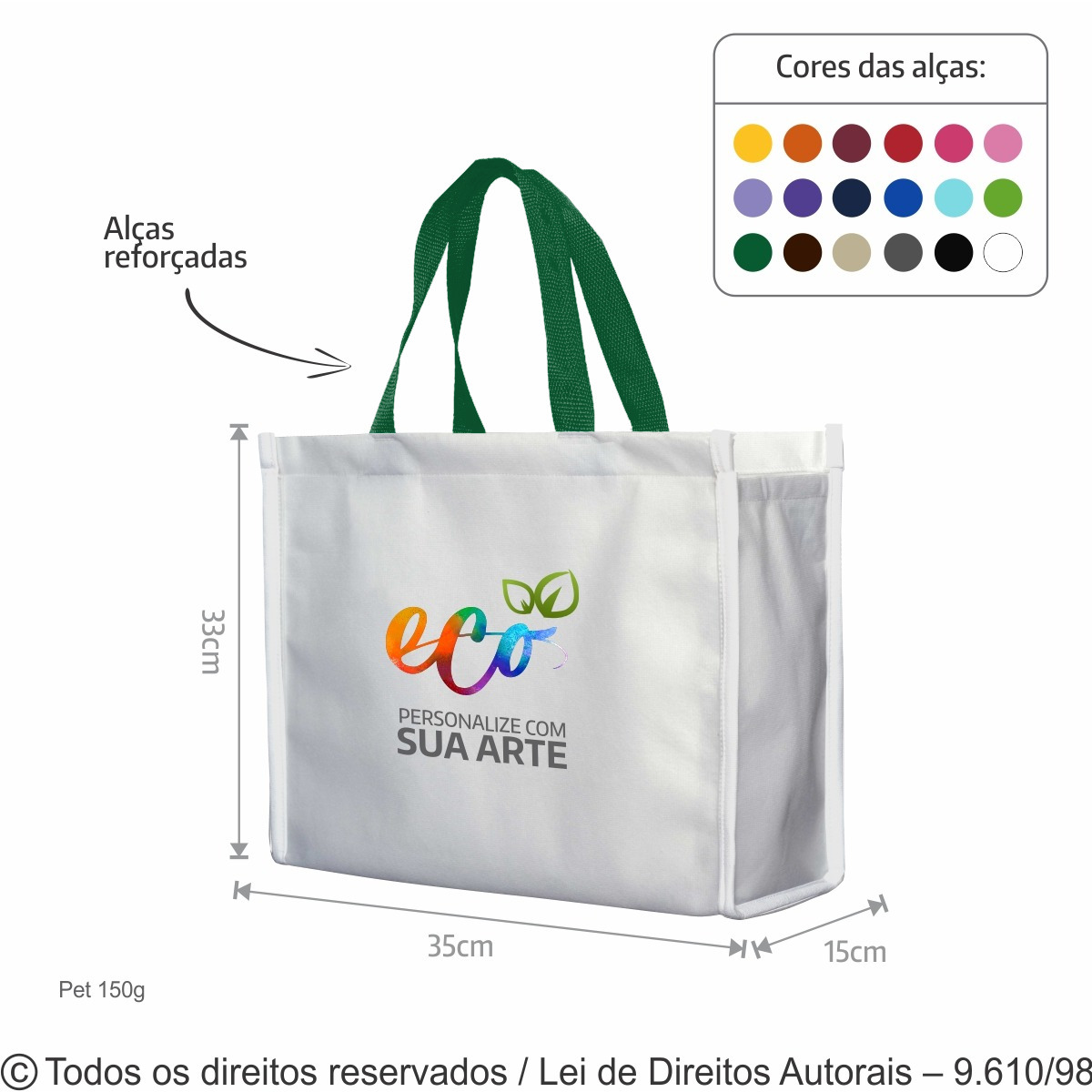 173PFC SACOLA DE PET 150G 35X33X15CM BRANCO COM VERDE BANDEIRA