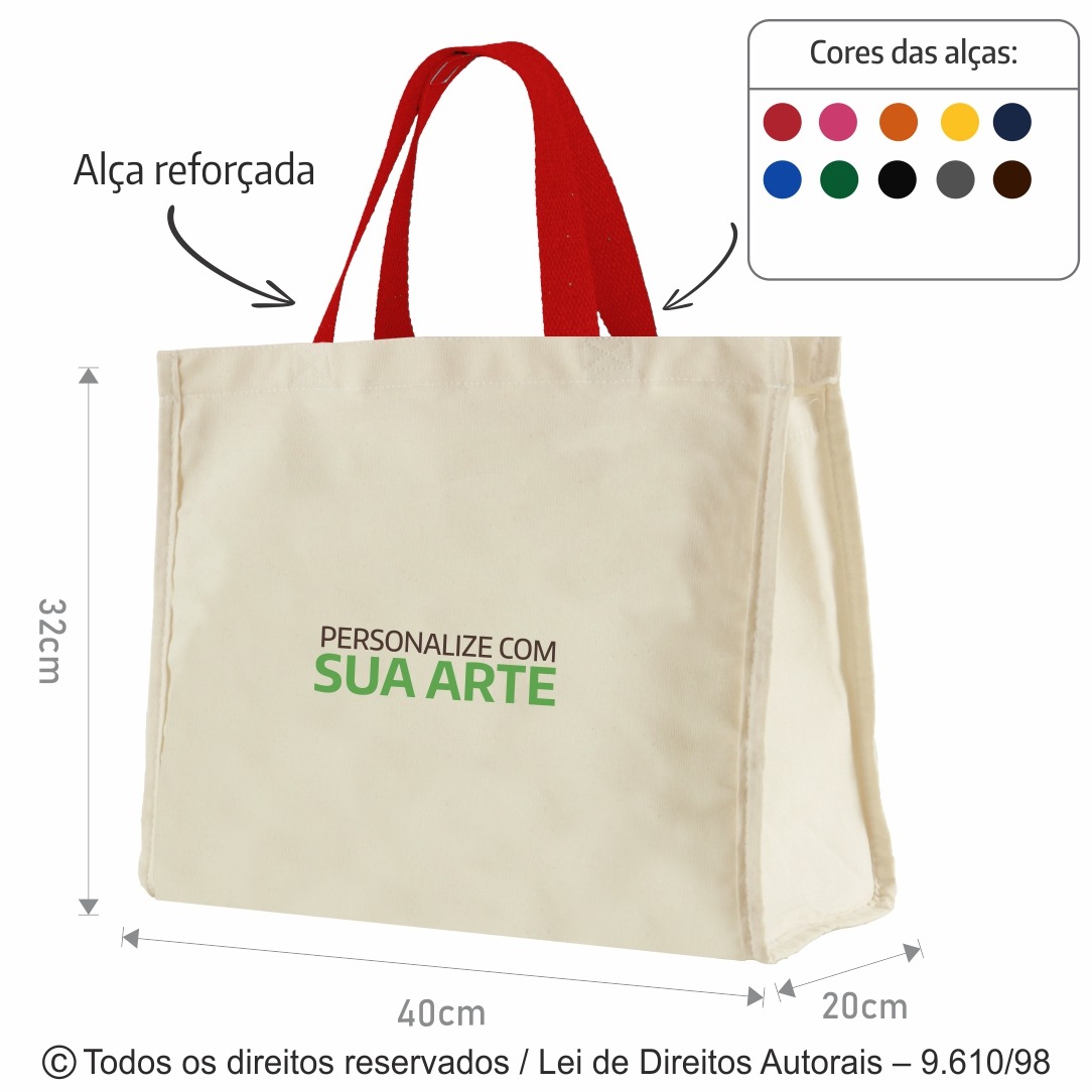 12LFC SACOLA DE LONA 240G 40X32X20CM NATURAL COM VERMELHO