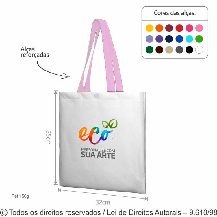 280PL SACOLA DE POLIESTER 32X35CM BRANCO COM ROSA BEBE