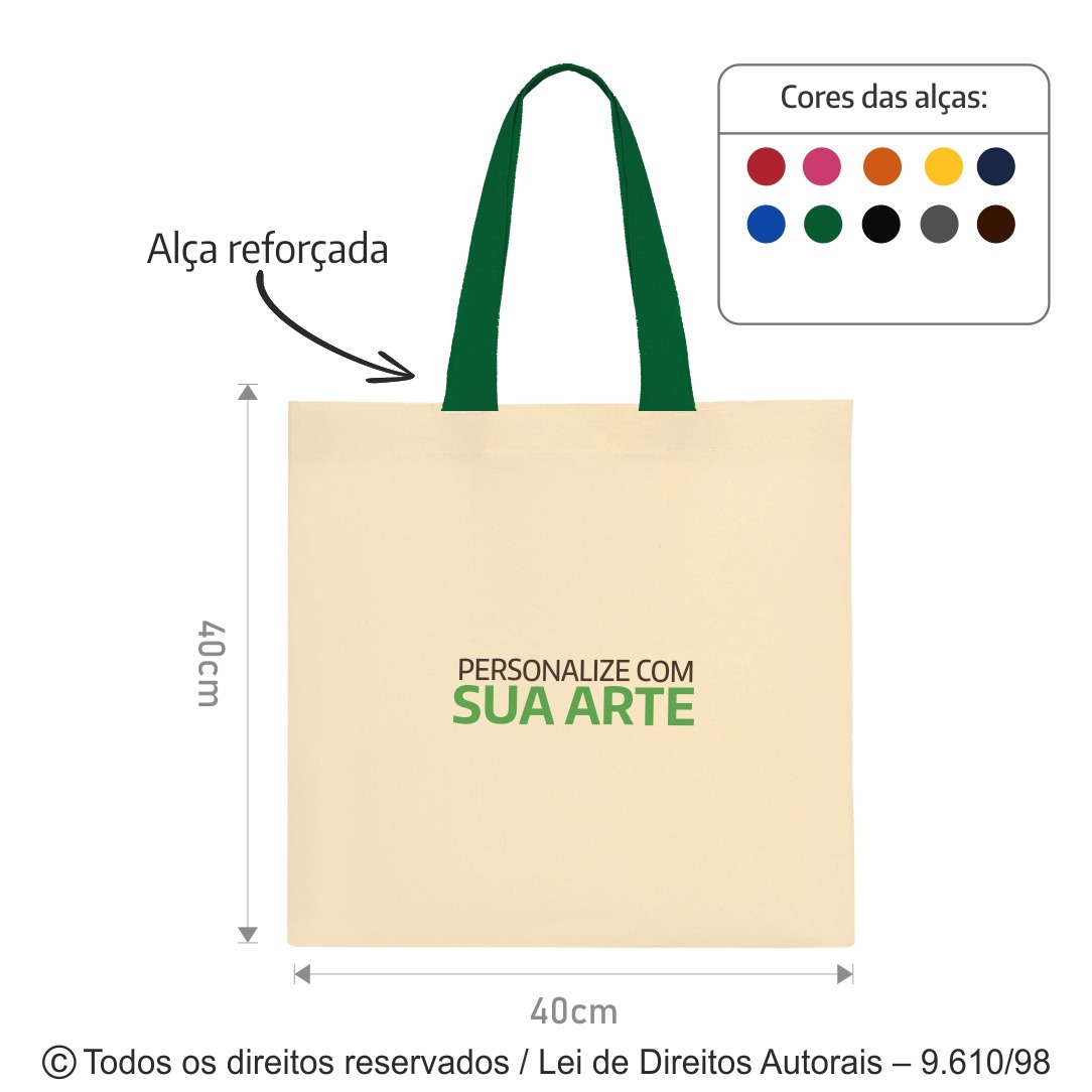 5LFC SACOLA DE LONA 240G 40X40CM NATURAL COM VERDE BANDEIRA