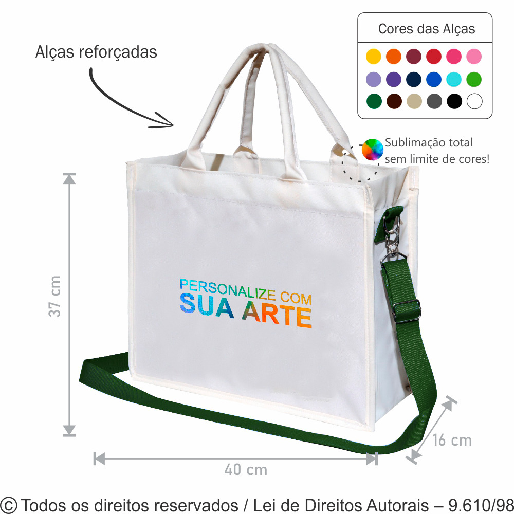310C SACOLA DE CORDOBA 40X32X15CM BRANCO COM VERDE MILITAR