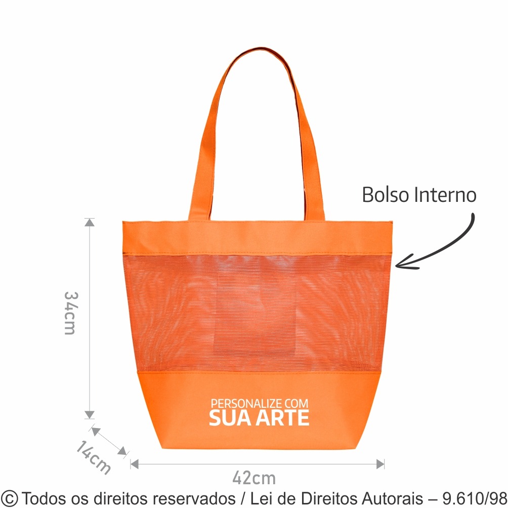 43SFC BOLSA DE PRAIA NYLON COM TELA  42X34X14CM LARANJA