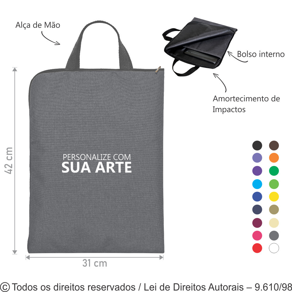 212NPVC PORTA NOTEBOOK NYLON 70 PVC 29X39CM CINZA CLARO