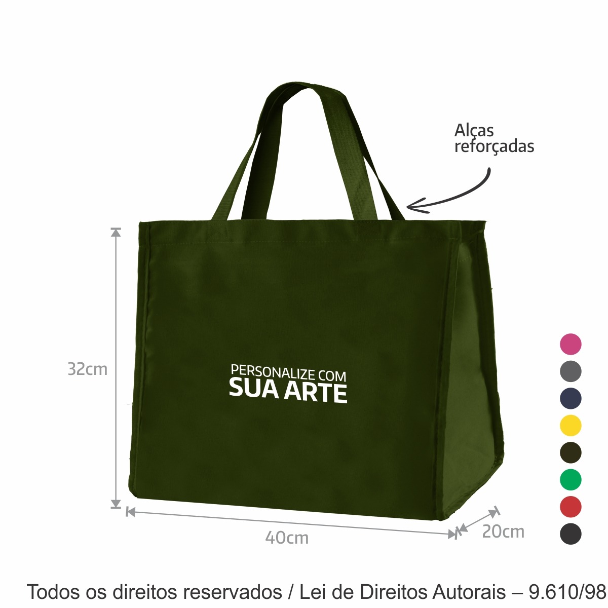 12LC SACOLA DE LONA COLORIDA 40X32X20CM VERDE MUSGO