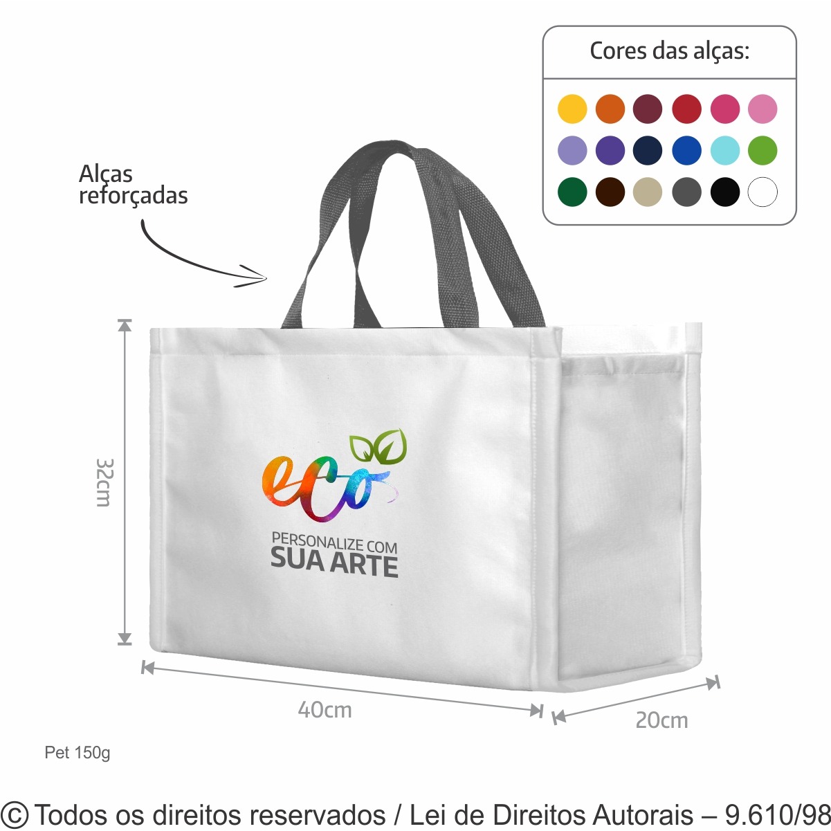 12PFC SACOLA DE PET 150G 40X32X20CM BRANCO COM CINZA ESCURO