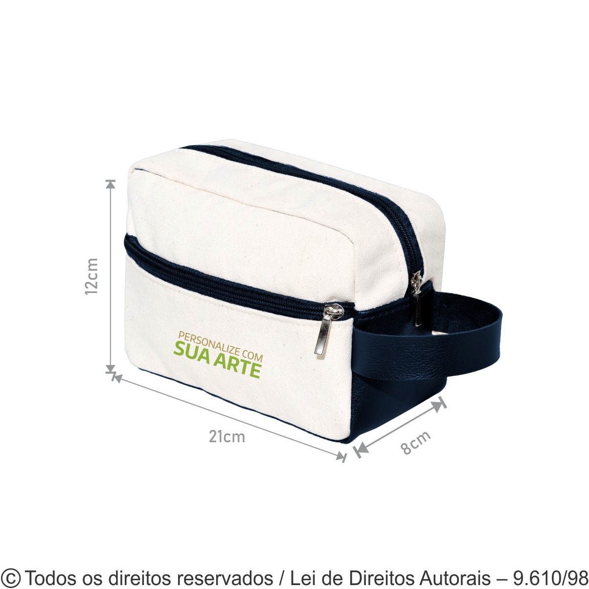N101 NECESSAIRE DE LONA 410G 21X12X8CM NATURAL COM AZUL MARINHO