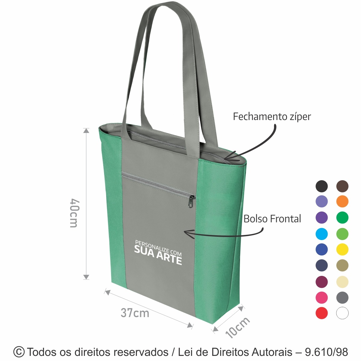 72N SACOLA  DE NYLON 600G 37X40X10CM CINZA CLARO COM VERDE AGUA