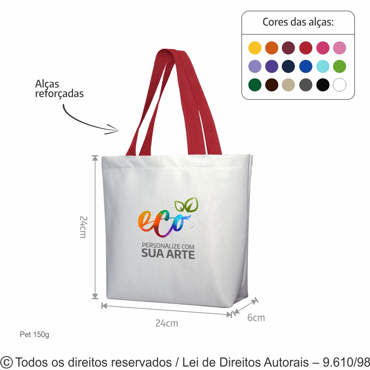 30PFC SACOLA DE PET 150G  24X24X6CM BRANCO COM VERMELHO