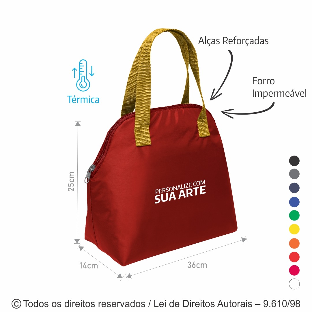 135N SACOLA TERMICA 3,5 LITROS EM NYLON 70 RESINADO 36X25X14CM VERMELHO COM AMARELO