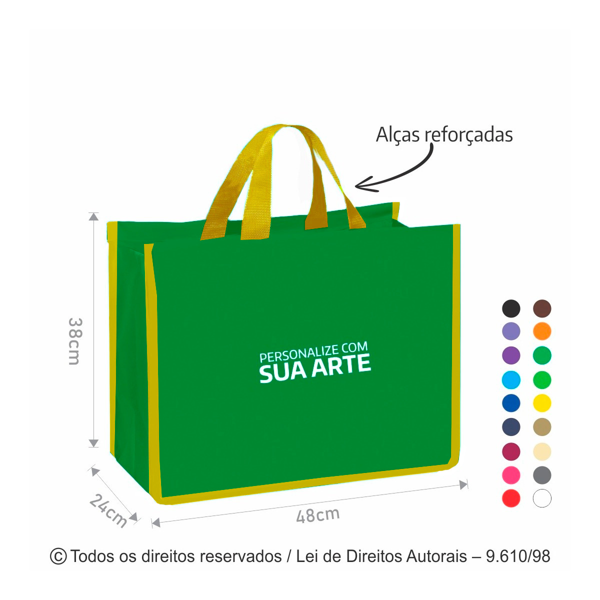 104N SACOLA DE NYLON 600G 48X38X24CM VERDE BANDEIRA COM AMARELO