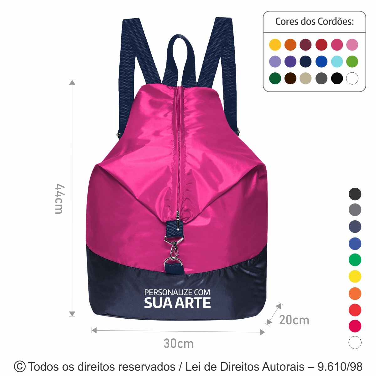 M23 MOCHILA DE NYLON 70 EMBORRACHADO 30X44X20CM PINK COM AZUL MARINHO