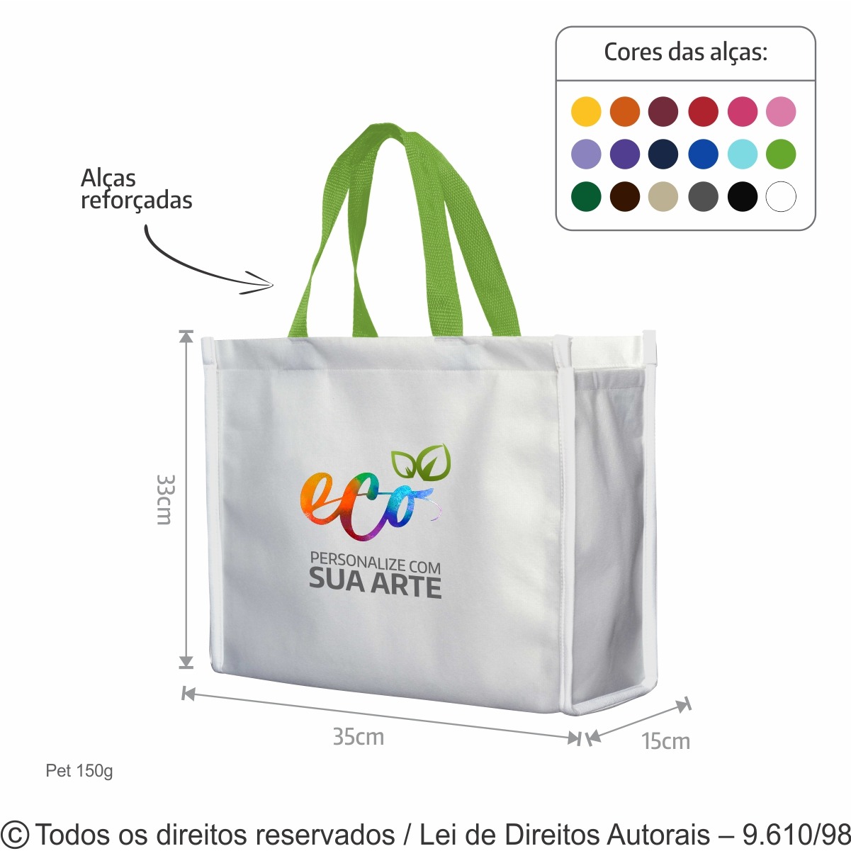 173PFC SACOLA DE PET 150G 35X33X15CM BRANCO COM VERDE ALFACE