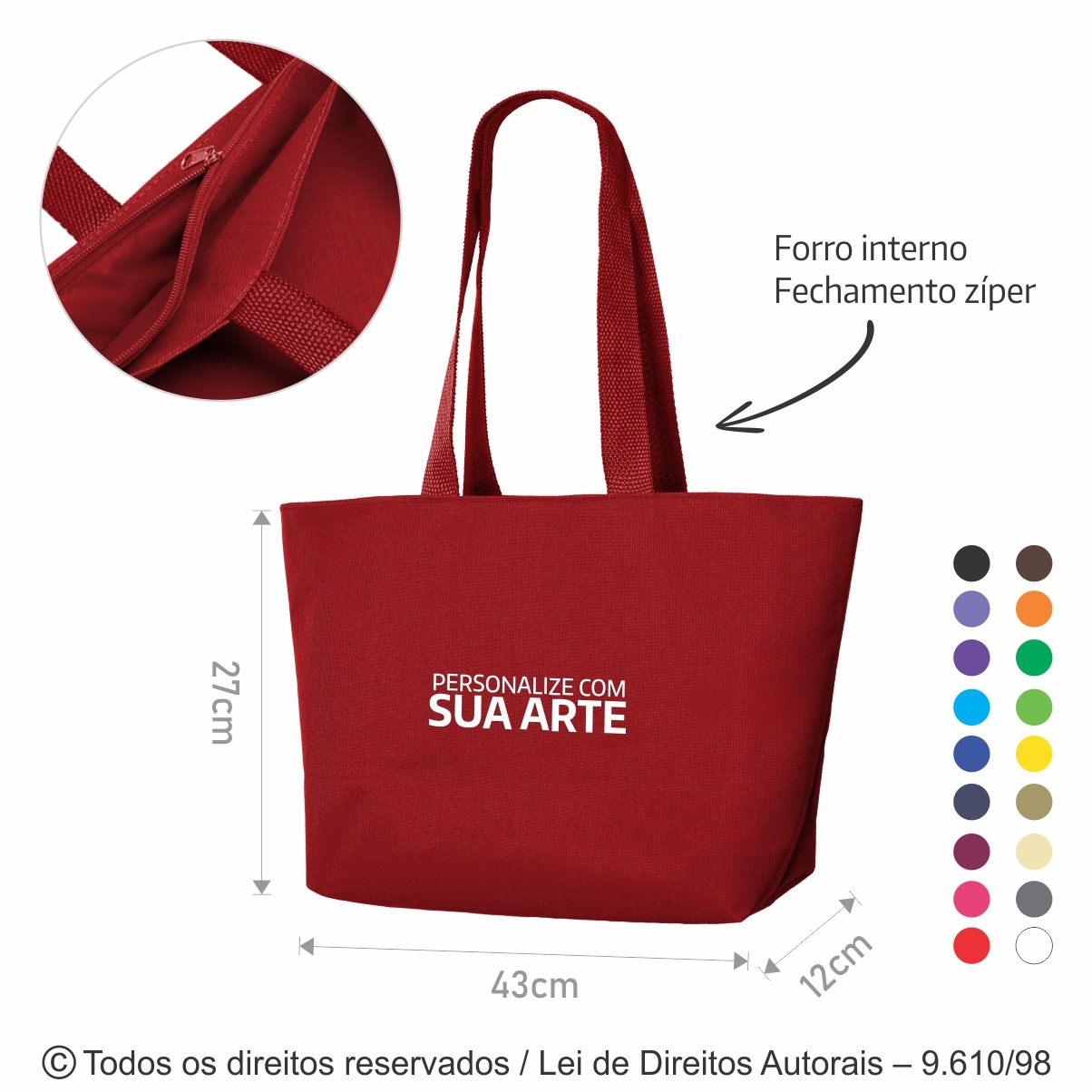 68N BOLSA DE PRAIA EM NYLON 600G COM FORRO 43X27X12CM VERMELHO