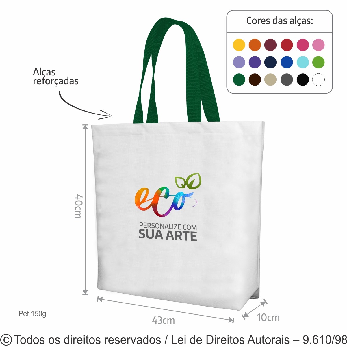 161PFC  SACOLA DE PET 150G  43X40X10CM BRANCO COM VERDE BANDEIRA