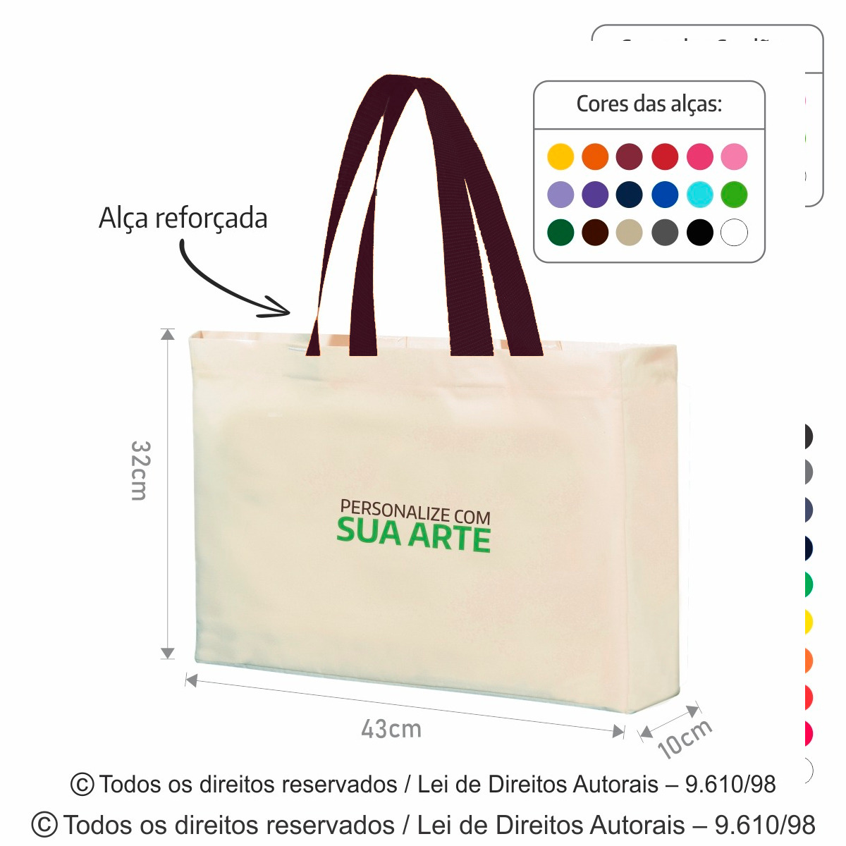 26AFC SACOLA DE ALGODAO 160G  43X32X10CM NATURAL COM VINHO