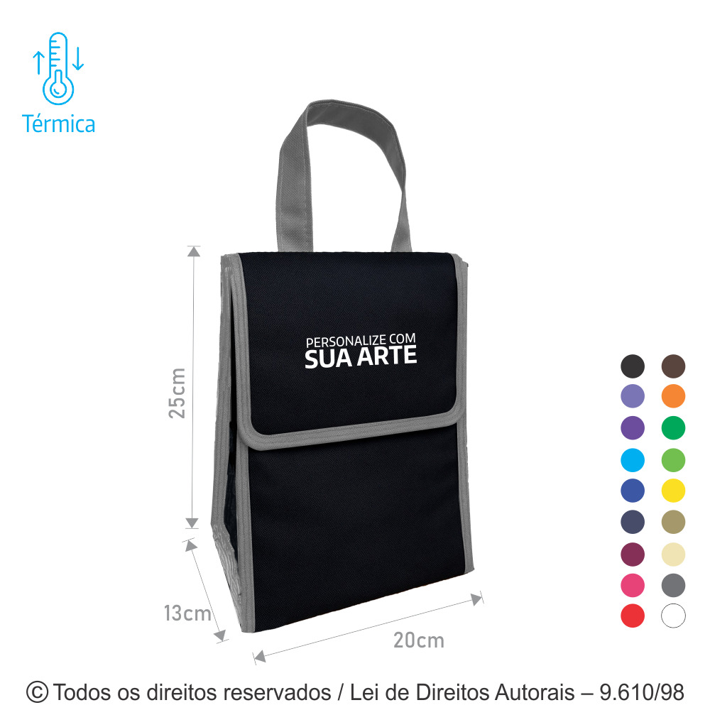 307N BOLSA TERMICA DE NYLON 600G 4,5l 20X25X13CM PRETO COM CINZA CLARO