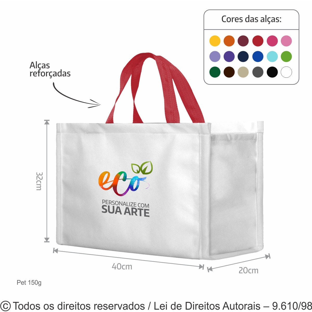 12PFC SACOLA  DE PET 150G  40X32X20CM BRANCO COM VERMELHO