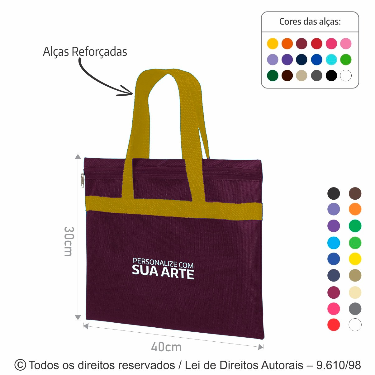 SM495 PASTA DE NYLON C/ ZIPER NYLON 600G  40X30CM VINHO COM AMARELO
