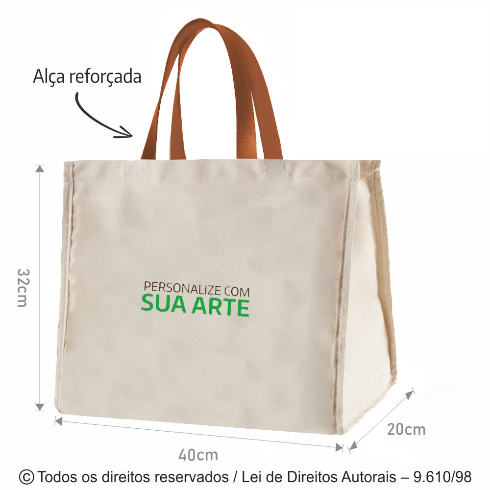 324L SACOLA DE LONA 240G 40X32X20CM NATURAL COM CARAMELO
