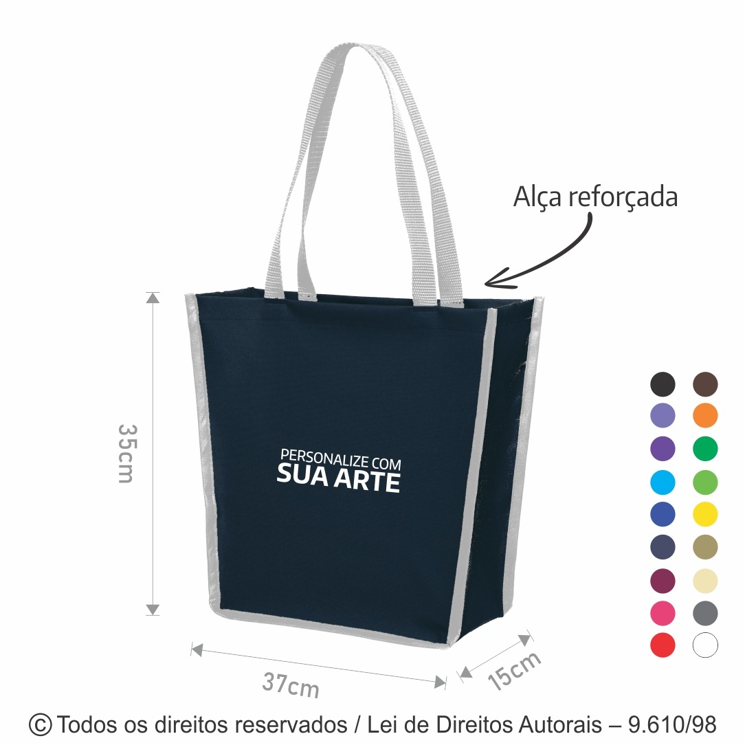 71N SACOLA DE NYLON 600G  37X35X15CM MARINHO COM BRANCO