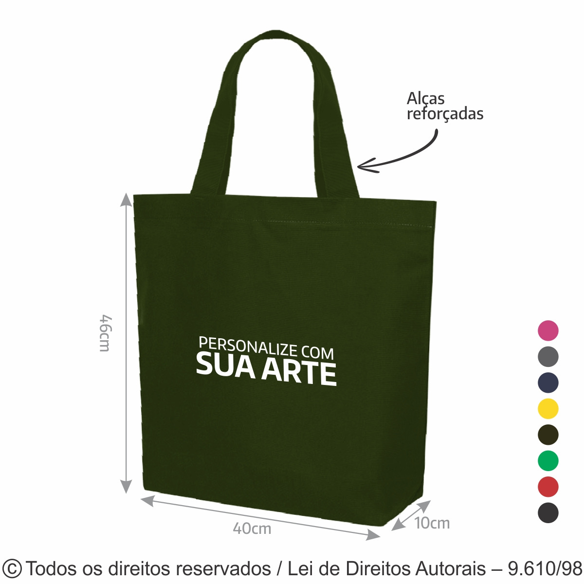 2LC SACOLA DE LONA COLORIDA 46X40X10CM VERDE MUSGO