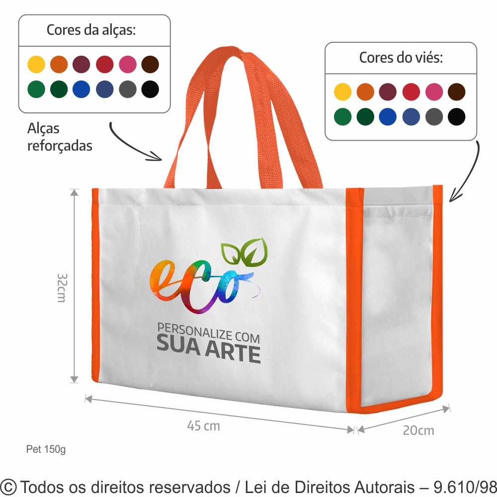 SM569 SACOLA DE PET 150G 45X32X20CM BRANCO COM LARANJA