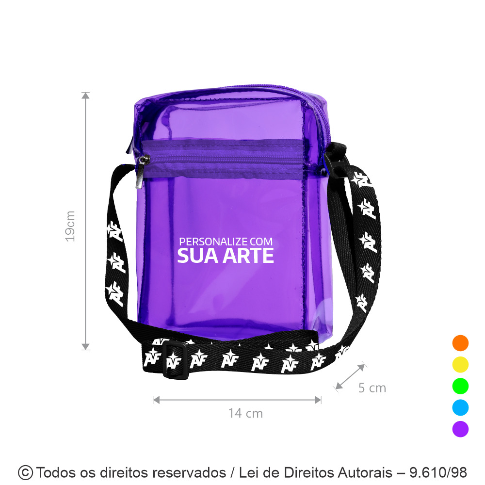 SM584 SHOULDER BAG DE PVC COLORIDO 14X19X5CM ROXO COM ALCA PERSONALIZADA
