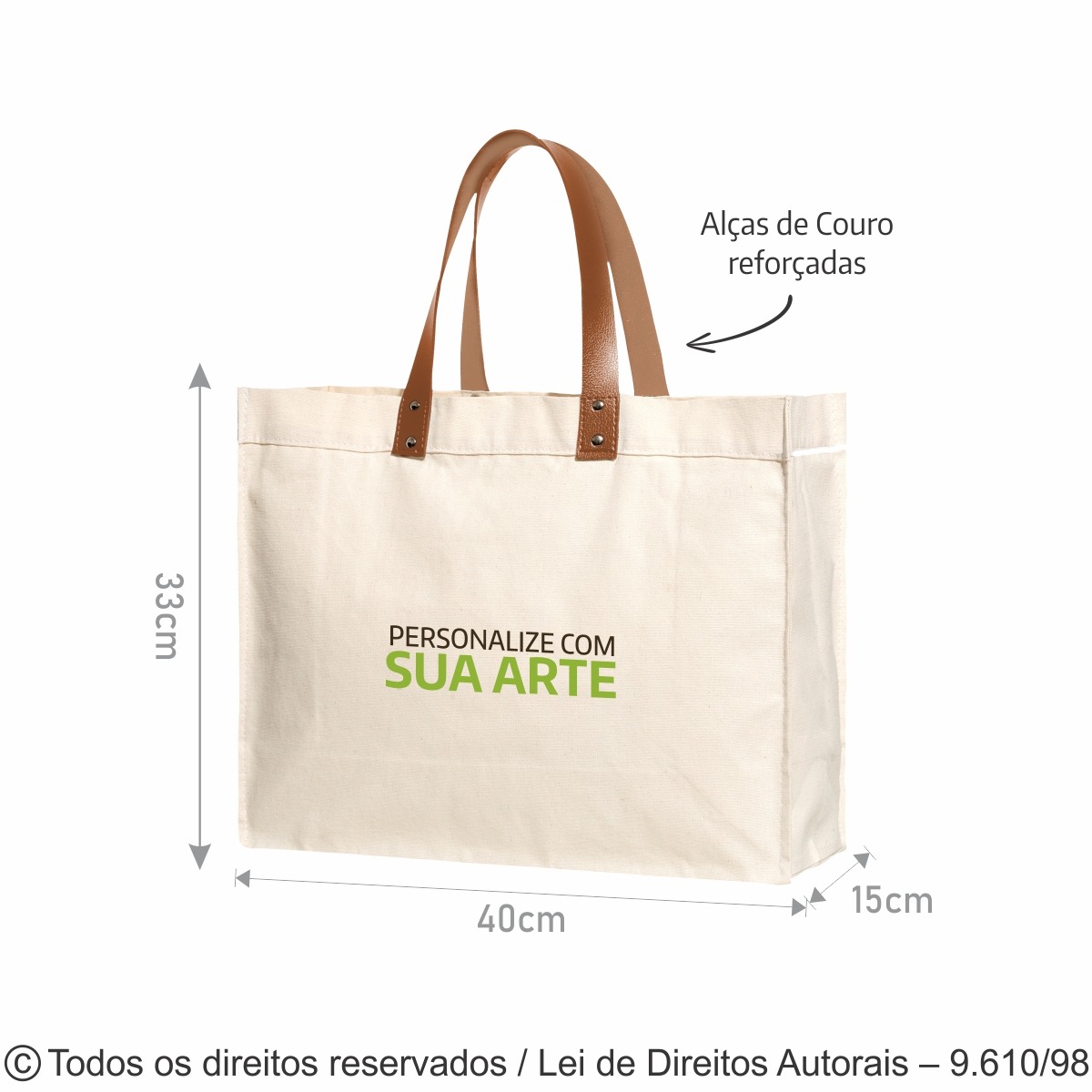 260L SACOLA DE LONA 240G 40x33x15CM  NATURAL COM CARAMELO