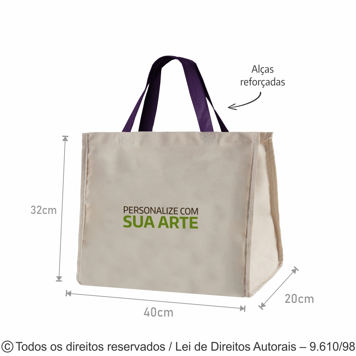 12LFC SACOLA DE LONA 240G 40X32X20CM NATURAL COM ROXO
