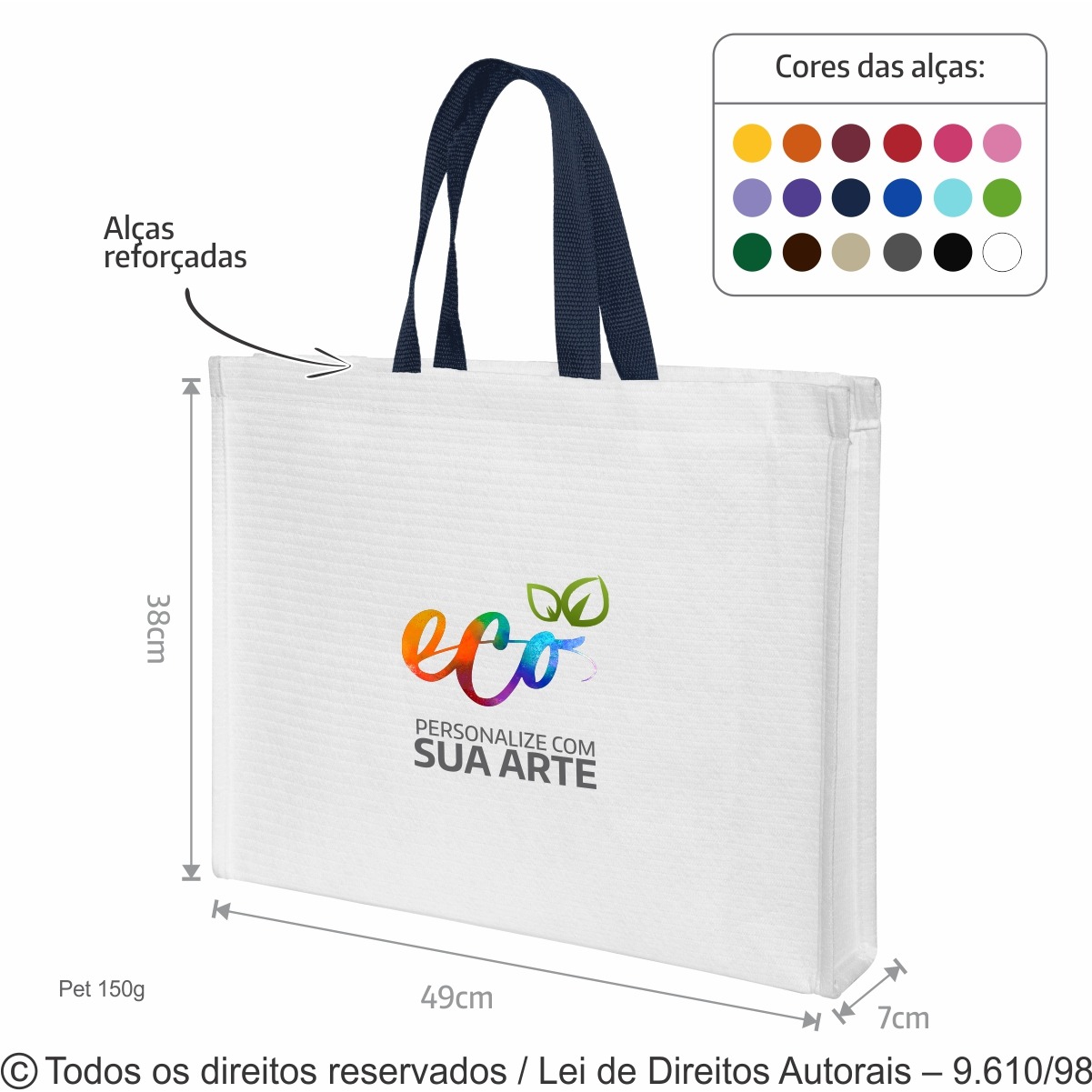 13PFC SACOLA DE PET 150G 49X38X7CM BRANCO COM AZUL MARINHO