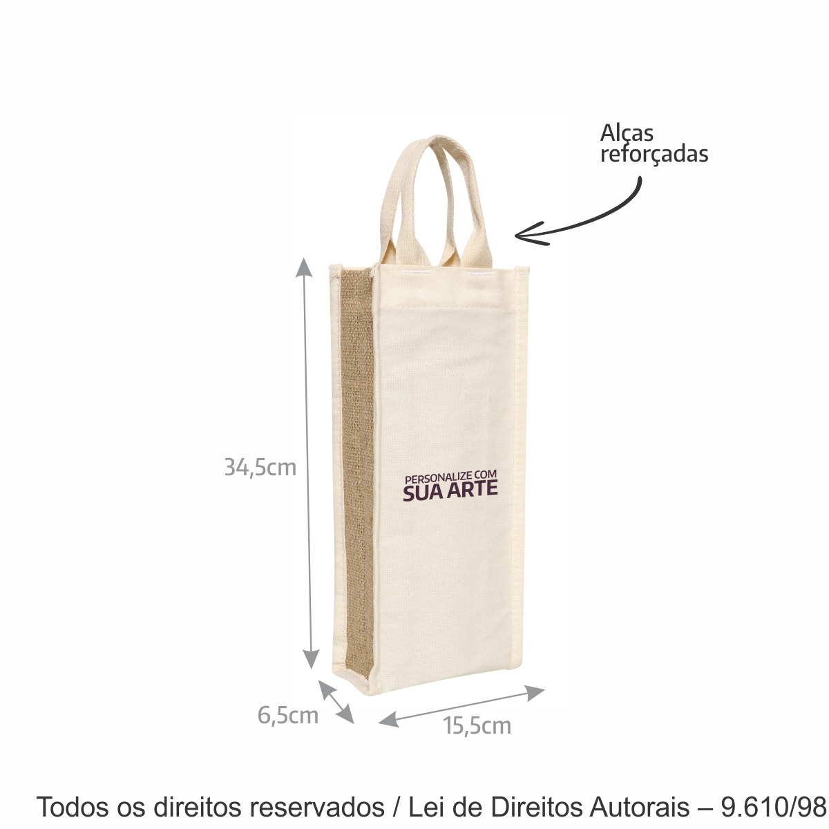 409LJ PORTA VINHO DE LONA 240G LATERAL JUTA 15X34X6CM NATURAL