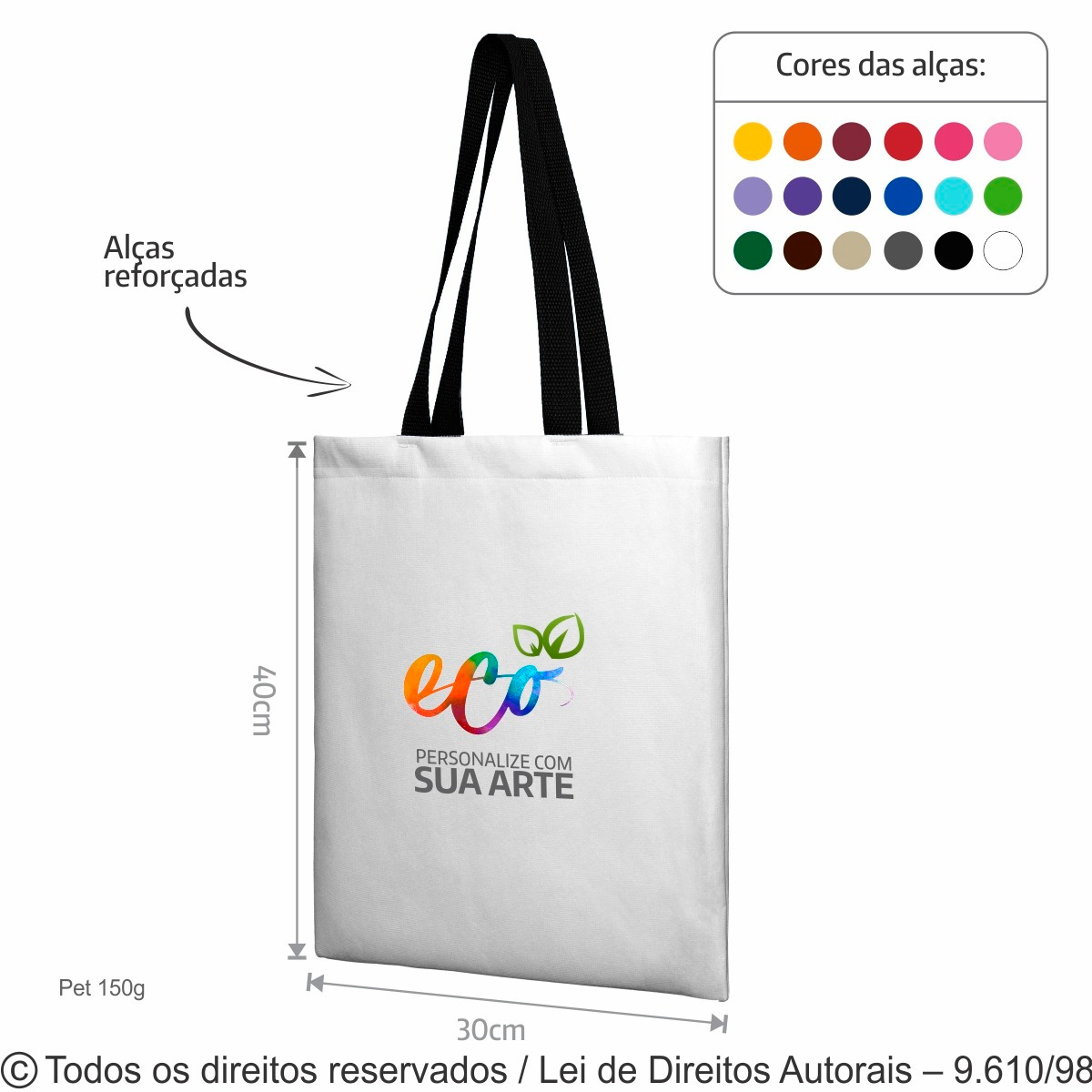 20PFC SACOLA DE PET 150G 32X40CM BRANCO COM PRETO