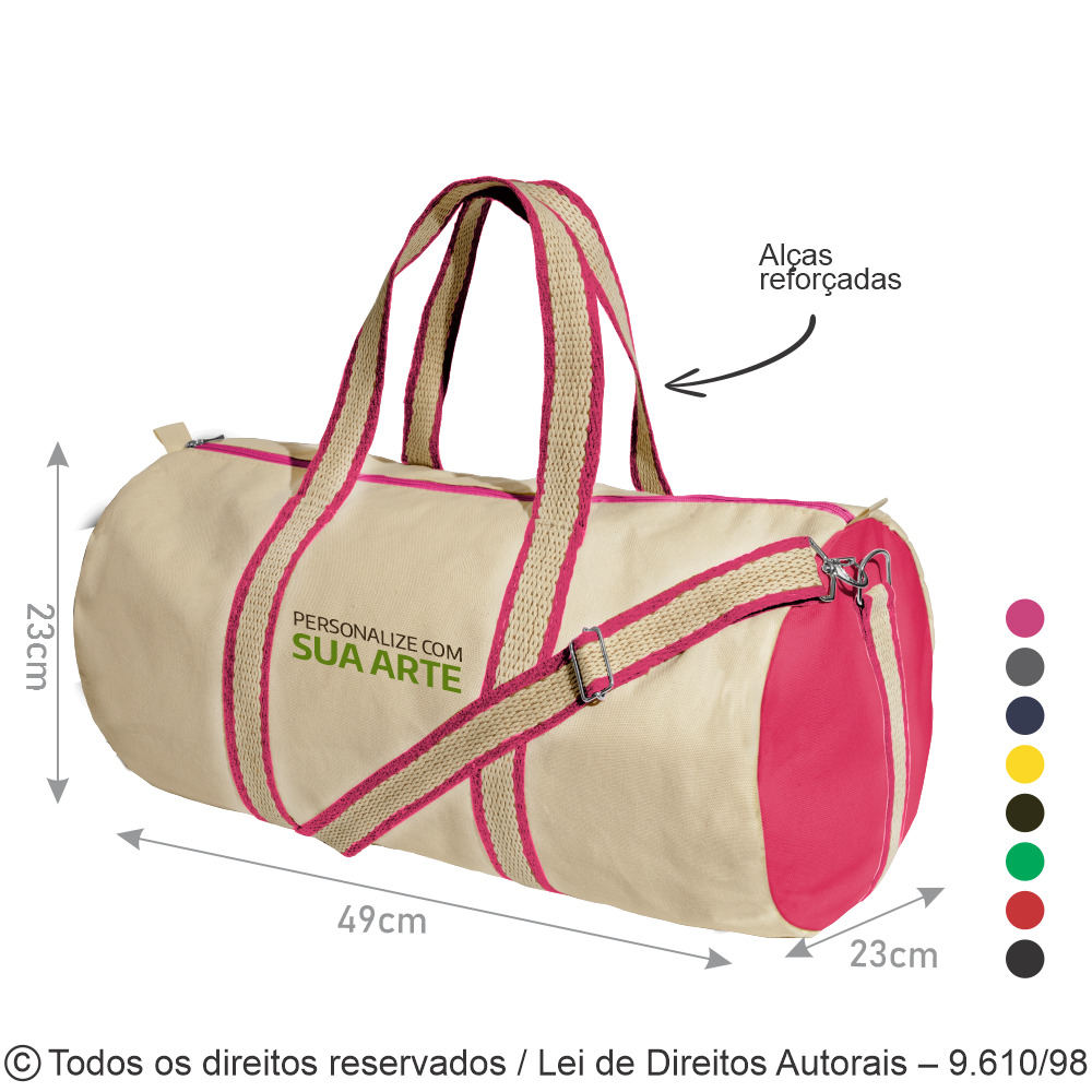 330LLC BOLSA DE VIAGEM EM LONA 240G 49X23X23CM NATURAL COM PINK
