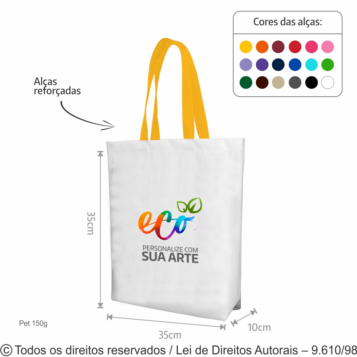 24PFC SACOLA DE PET 150G  35X35X10CM BRANCO COM AMARELO