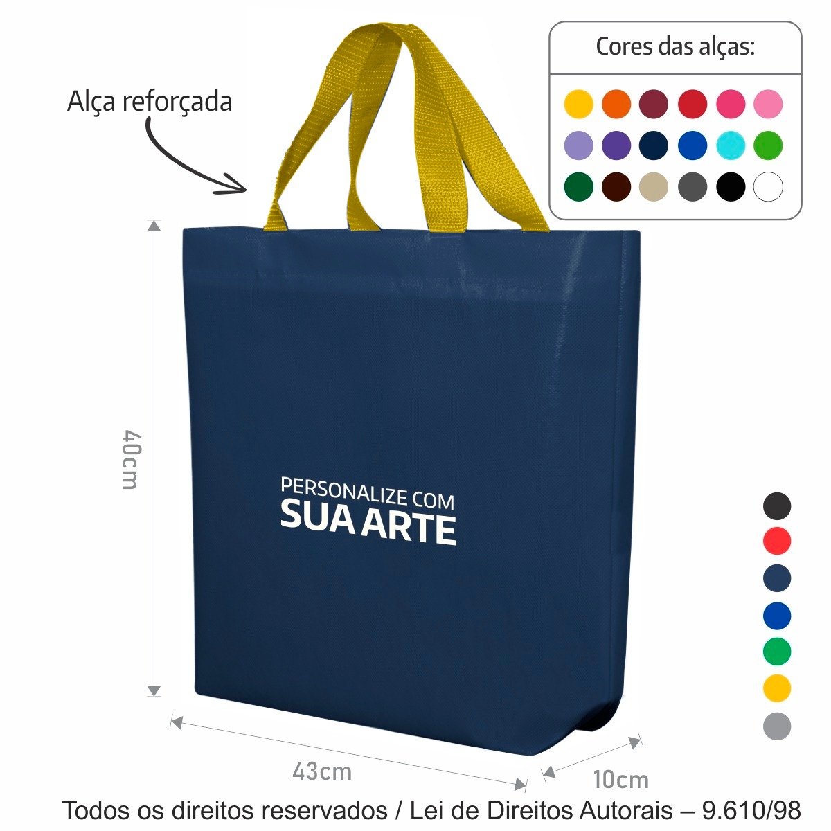 2T2 SACOLA DE TNT 60G 43X40X10CM AZUL MARINHO COM AMARELO