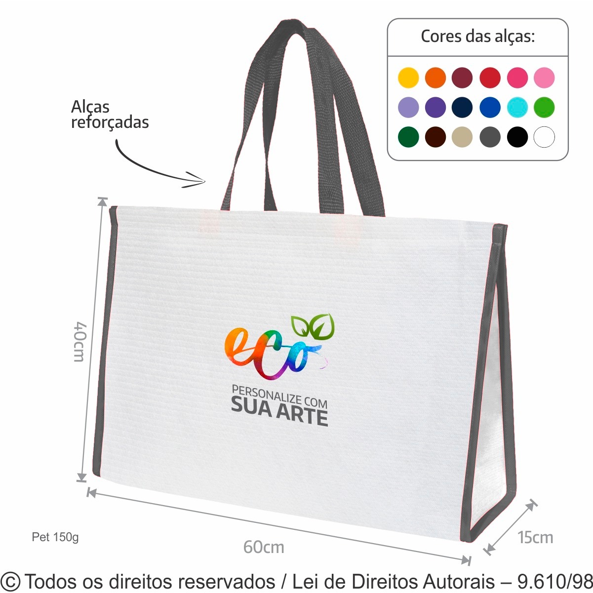 107PFCDC SACOLA DE PET 150G 60X40X15CM BRANCO COM CINZA ESCURO
