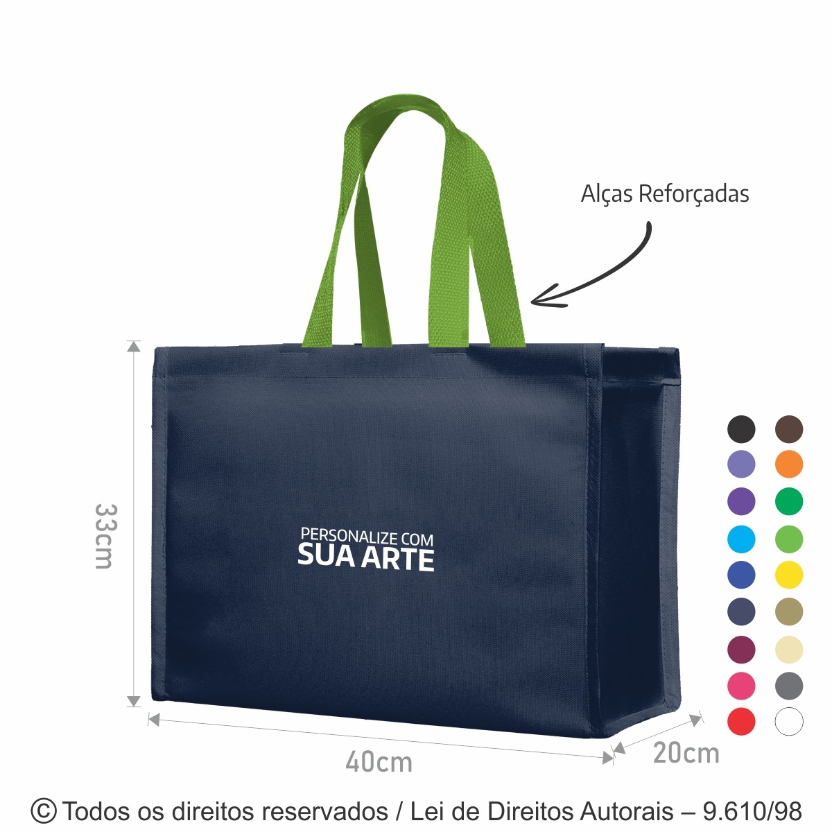 SM154 SACOLA DE NYLON 600G 40X32X20CM AZUL MARINHO COM VERDE ALFACE