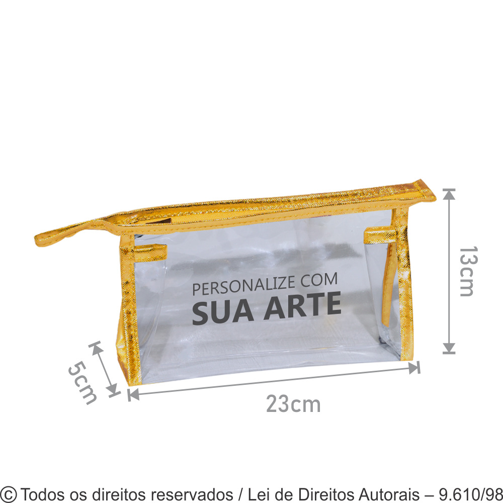 N32PVCPM NECESSAIRE DE PVC 20 23X13X5CM CRISTAL COM DOURADO