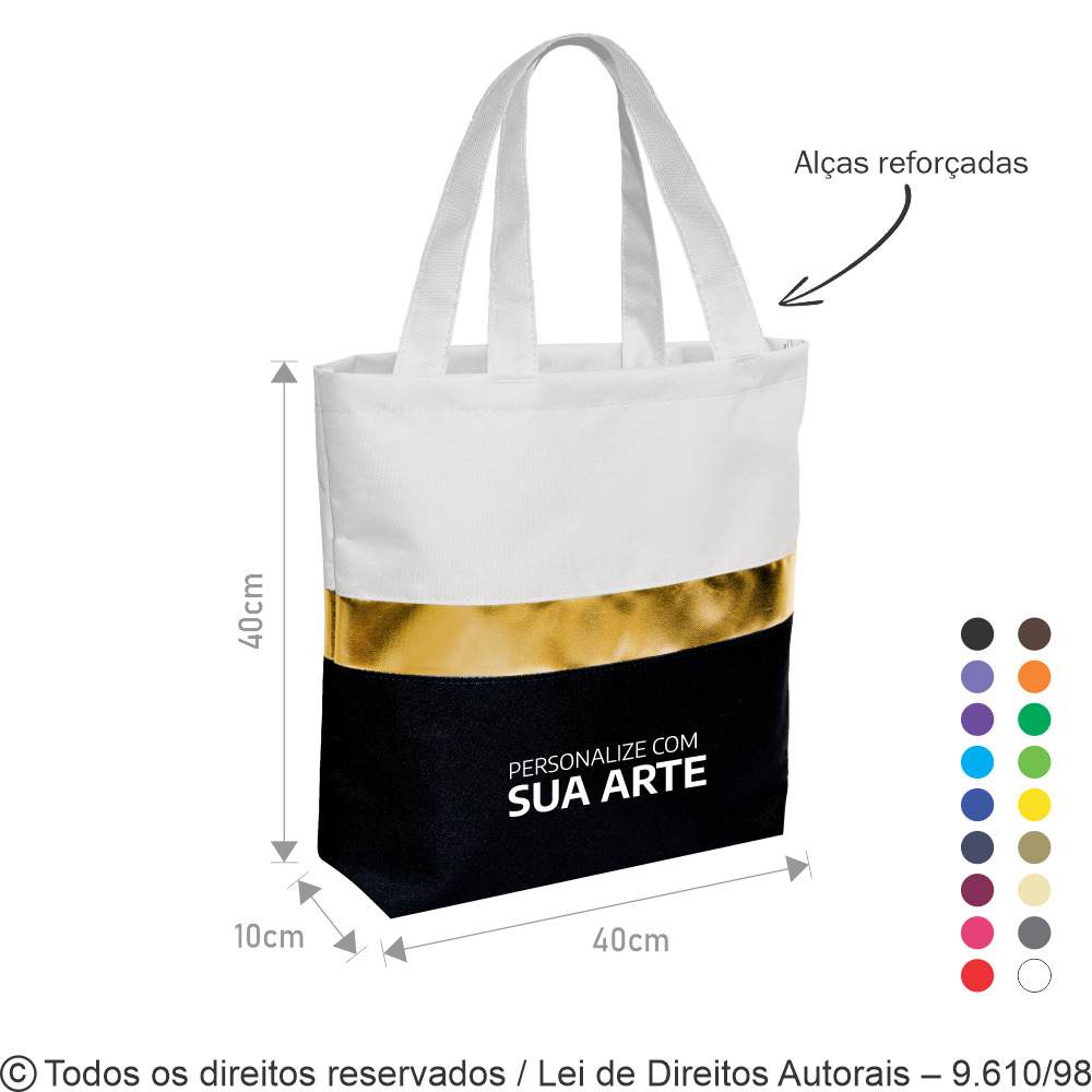 288N SACOLA DE NYLON 600G 40X40X10CM PRETO DOURADO E BRANCO