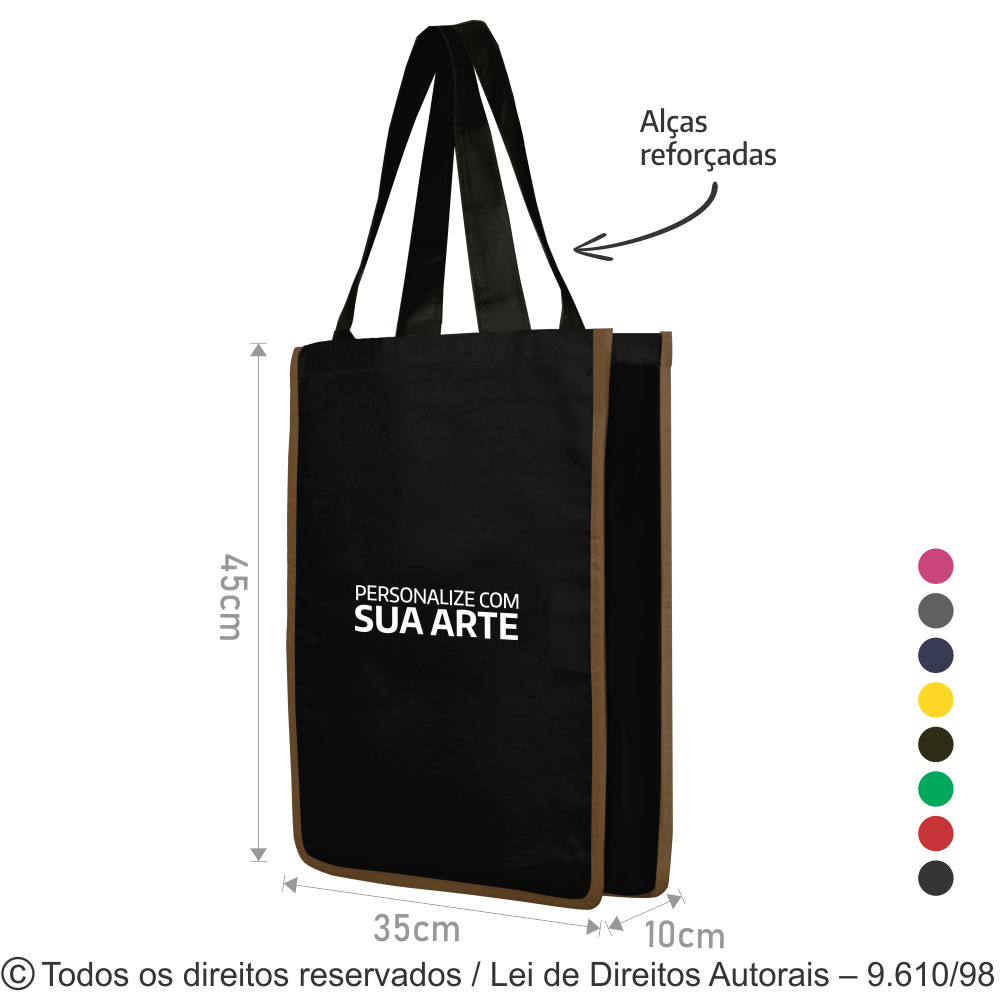 8LC SACOLA DE LONA COLORIDA 35X45X10CM PRETO COM VIES BEGE