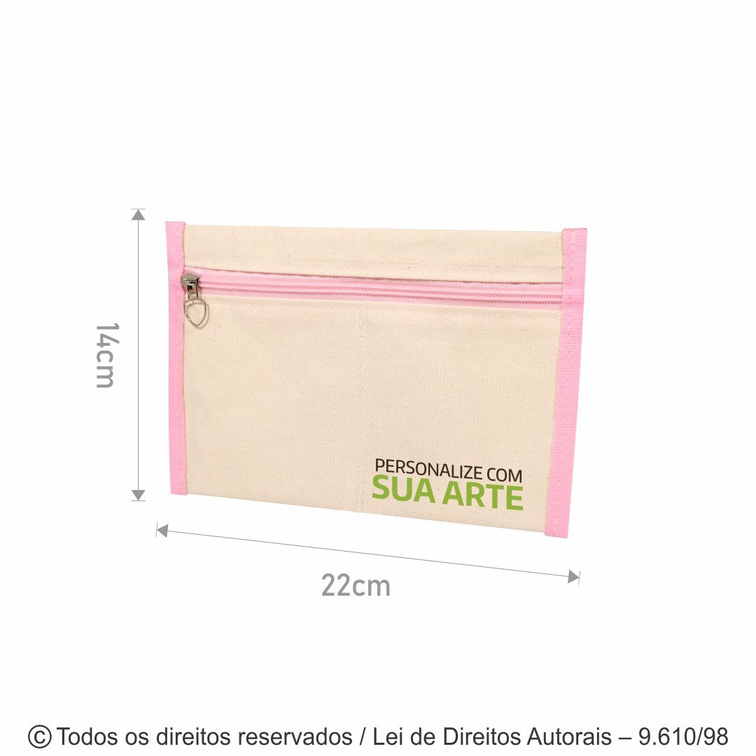 070L ORGANIZADOR DE LONA 240G 22X14CM CRU COM ROSA BEBE