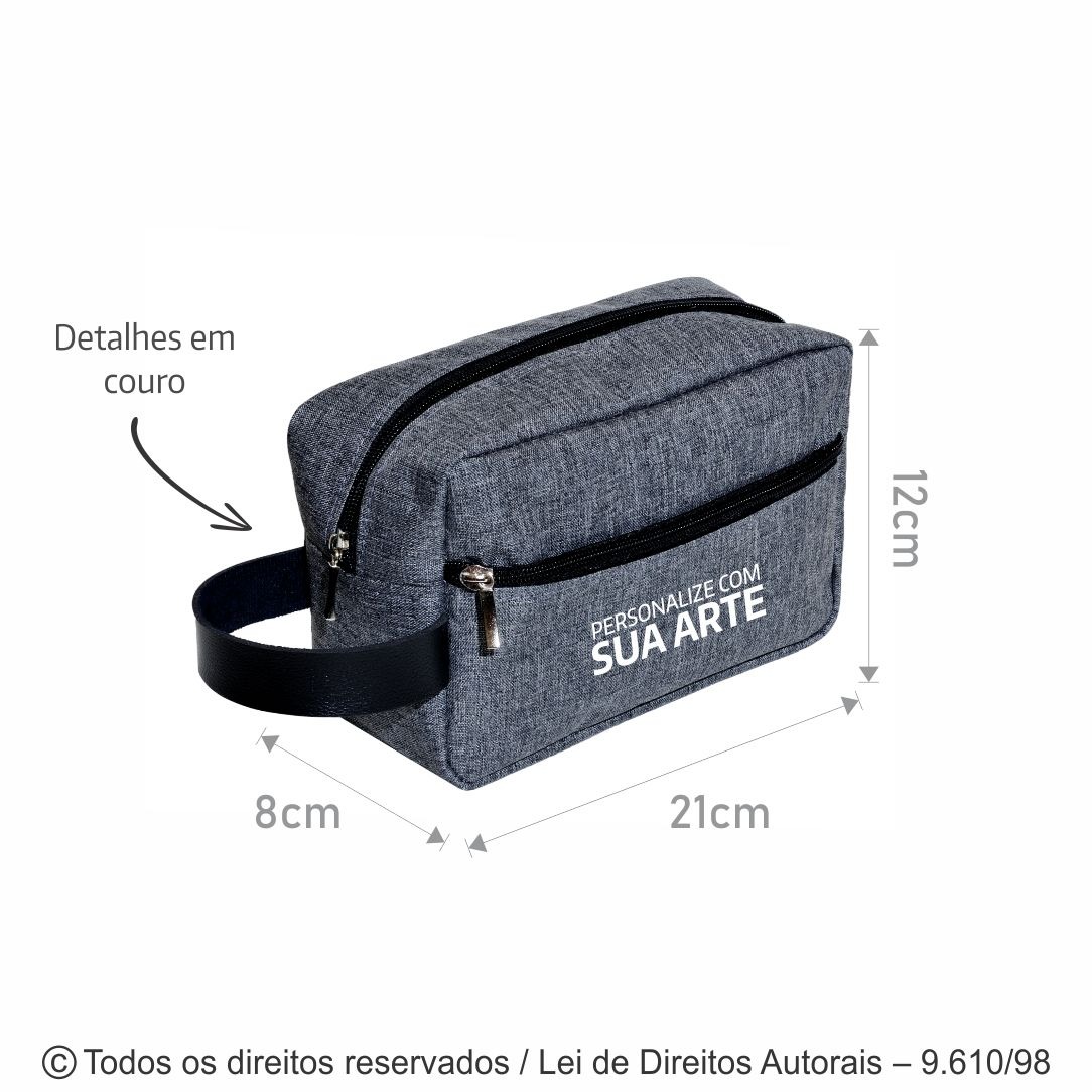 N100M NECESSAIRE DE TECIDO MESCLA 21X12X8CM CINZA ESCURO COM PRETO